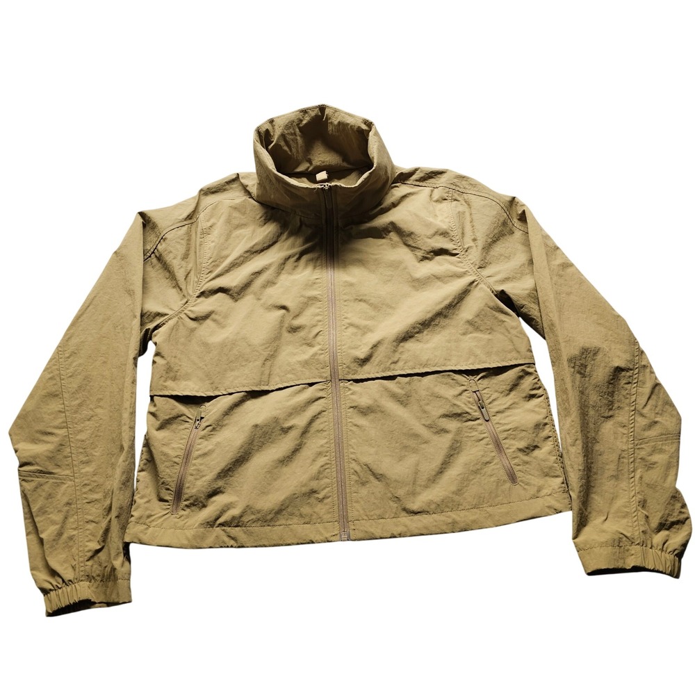 Quince Windbreaker Jacket Womens Large Tan Brown Recycled Nylon Full Zip KDW01